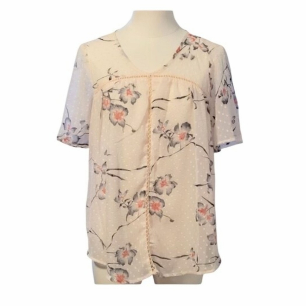 Sienna Sky Dainty Pale Pink Feminine Sheer Cutout Floral Blouse Size Small